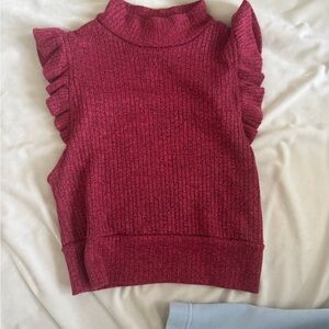 Free People Maroon Sleeveless Ruffle Sweater Top